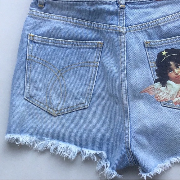 Fiorucci Tara short angel patch denim cutoff raw hem jean shorts - Picture 13 of 16